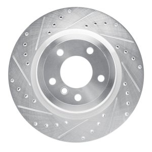 BMW 335i xDrive Brake Rotor (1) - Rear Left - R1 Concepts - Drilled & Slotted - Silver - `06-`15